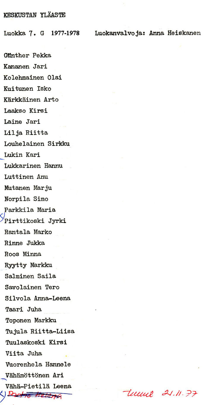 Oppilasluettelo yl�aste 1977-78 sivu 7