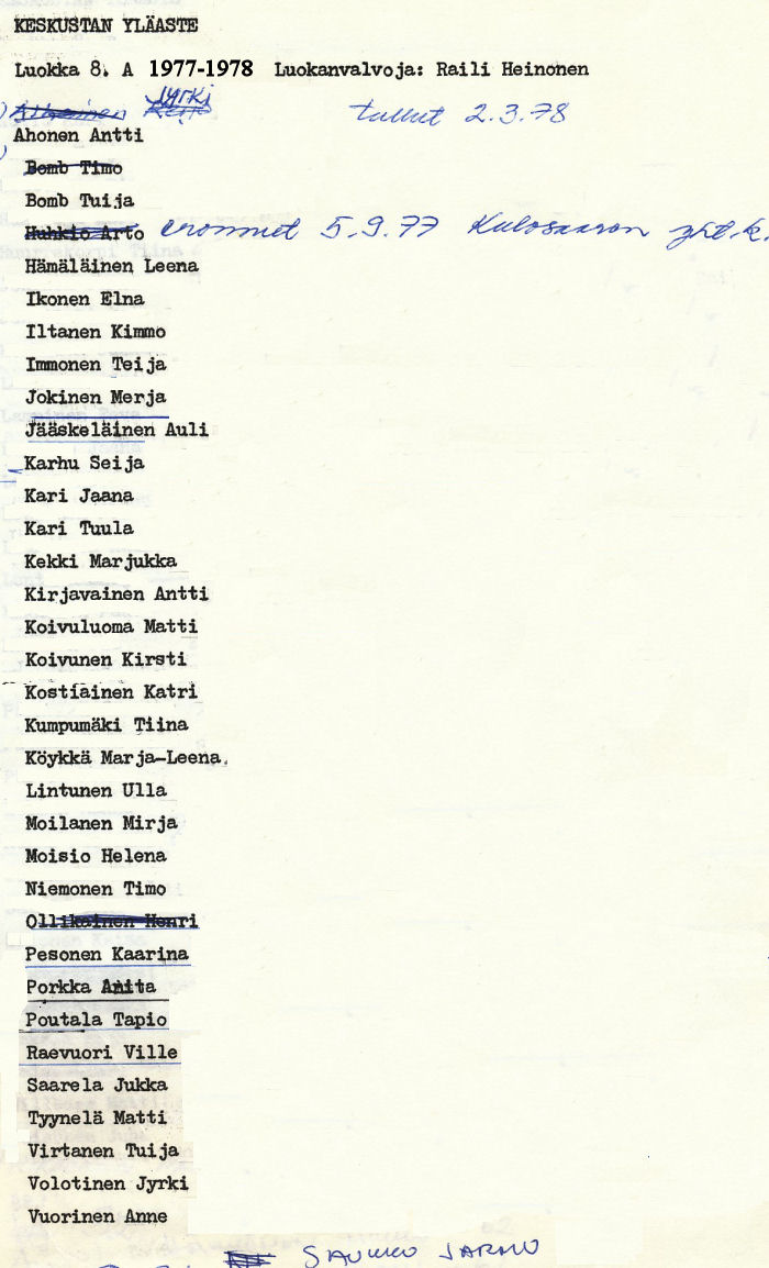 Oppilasluettelo yl�aste 1977-78 sivu 8