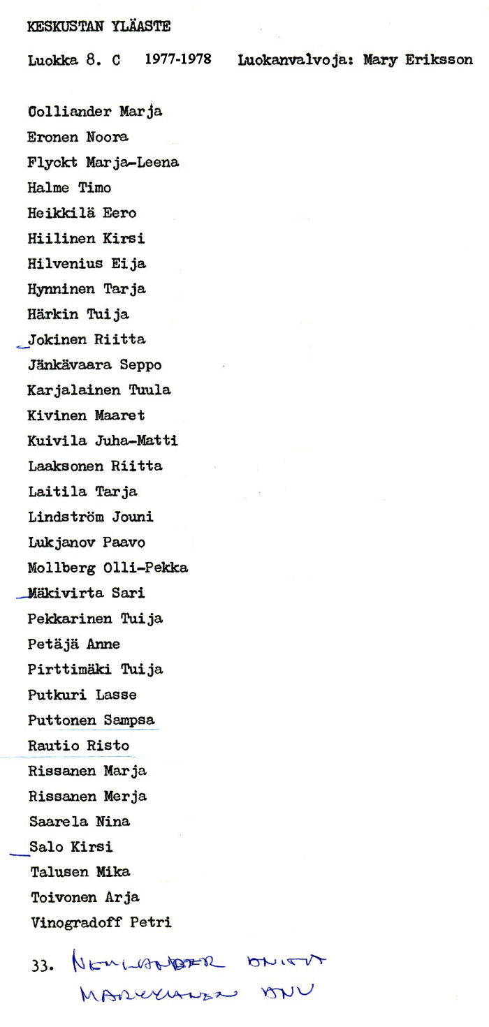 Oppilasluettelo yl�aste 1977-78 sivu 10