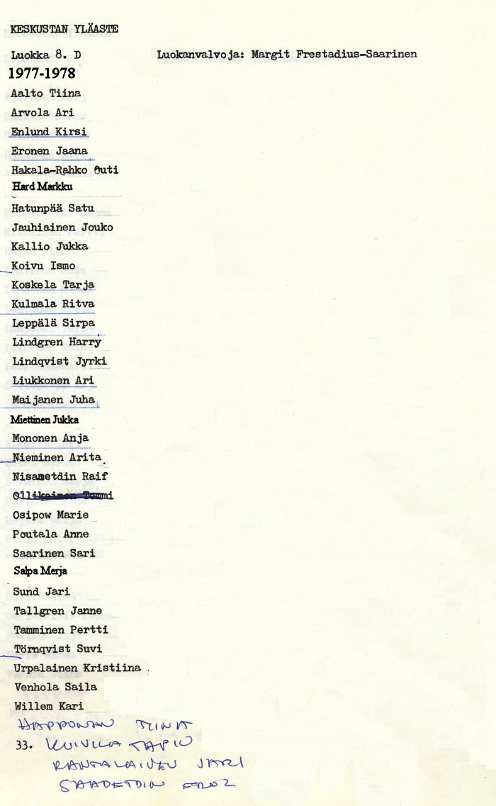 Oppilasluettelo yl�aste 1977-78 sivu 11
