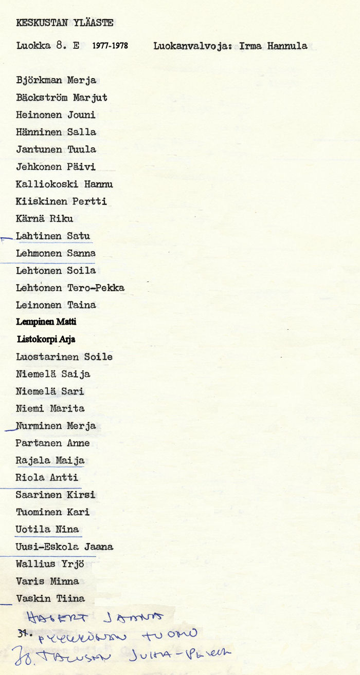 Oppilasluettelo yl�aste 1977-78 sivu 12