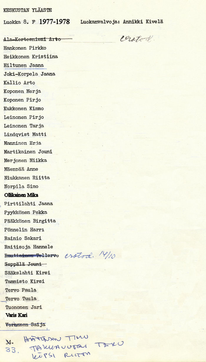 Oppilasluettelo yl�aste 1977-78 sivu 13