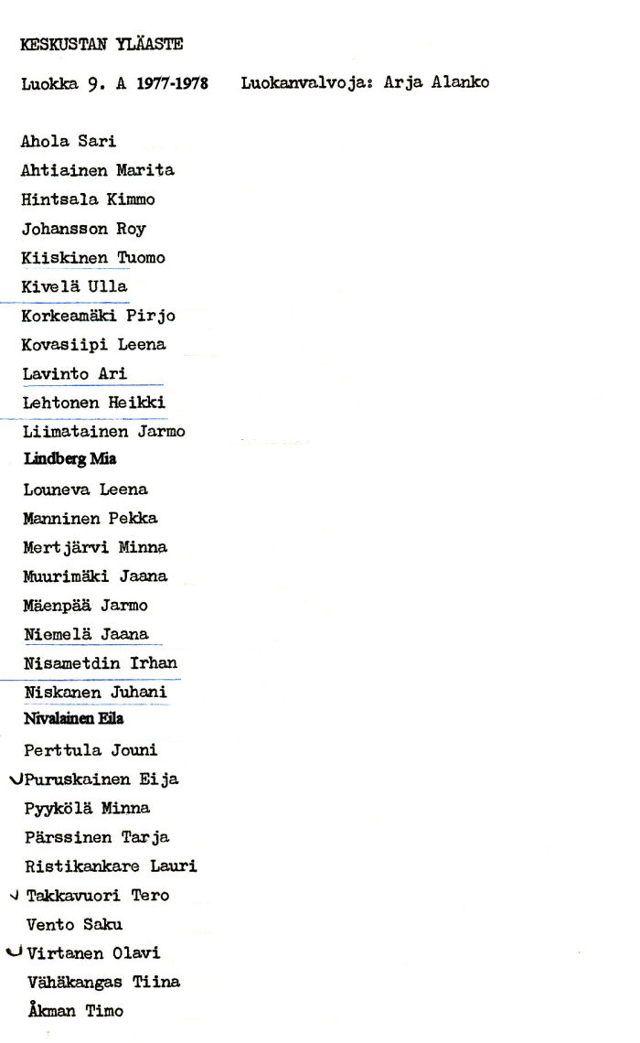 Oppilasluettelo yl�aste 1977-78 sivu 14