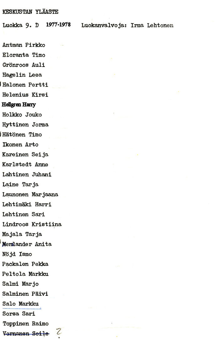 Oppilasluettelo yl�aste 1977-78 sivu 17