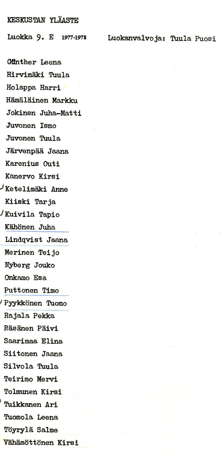 Oppilasluettelo yl�aste 1977-78 sivu 18