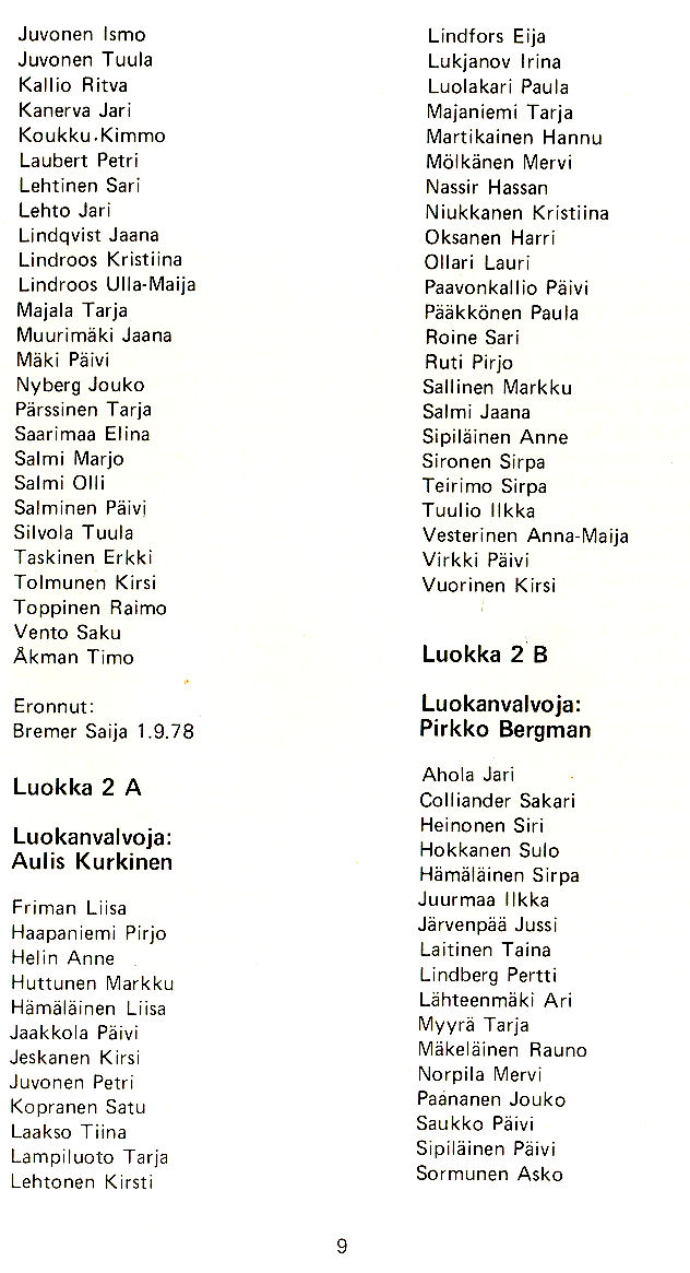 Oppilasluettelo 1978-79 sivu 2