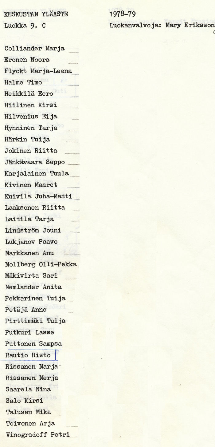 Oppilasluettelo yl�aste 1978-79 sivu 16