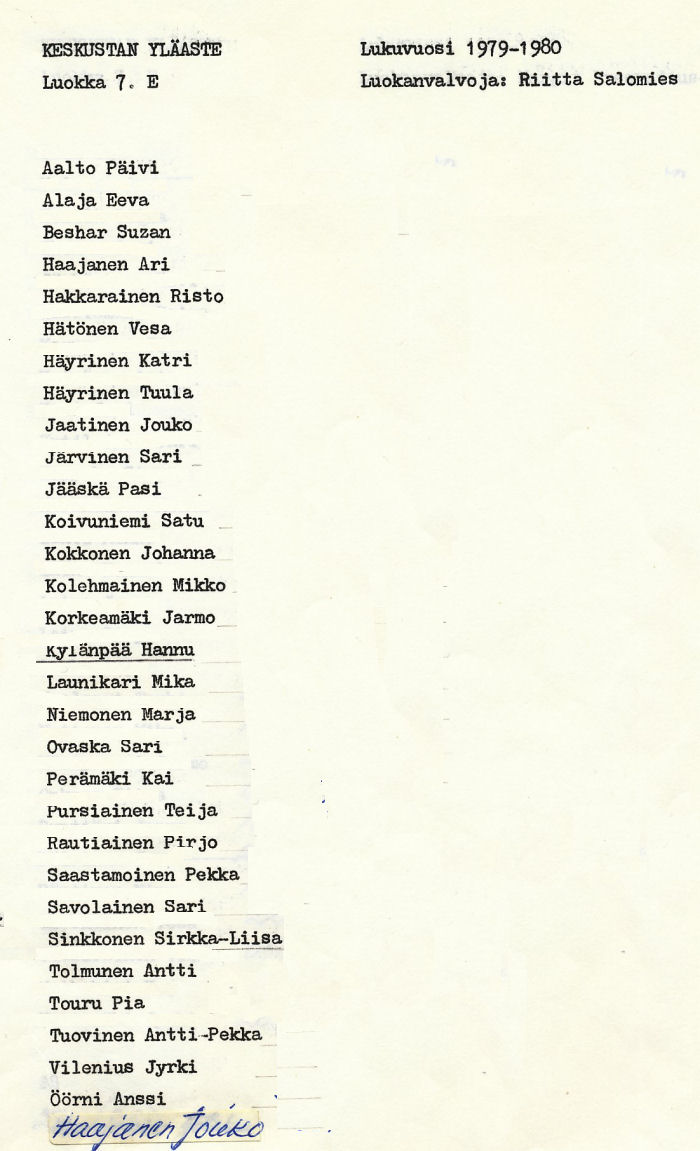 Oppilasluettelo yl�aste 1979-80 sivu 5