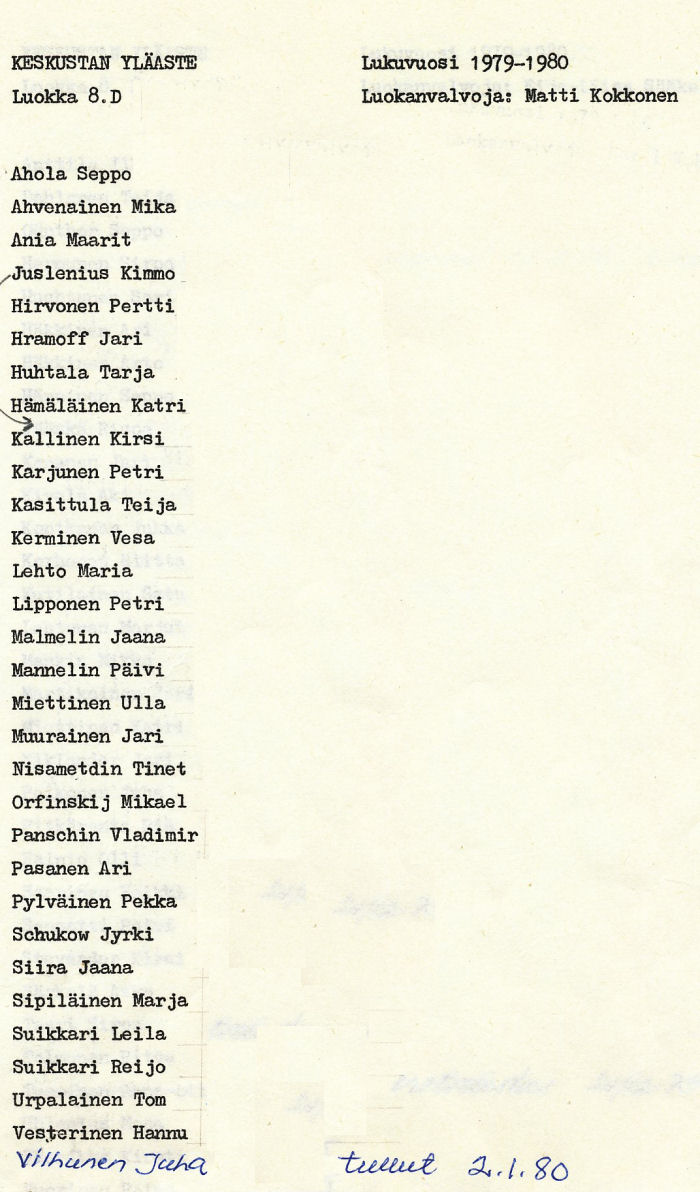 Oppilasluettelo yl�aste 1979-80 sivu 10