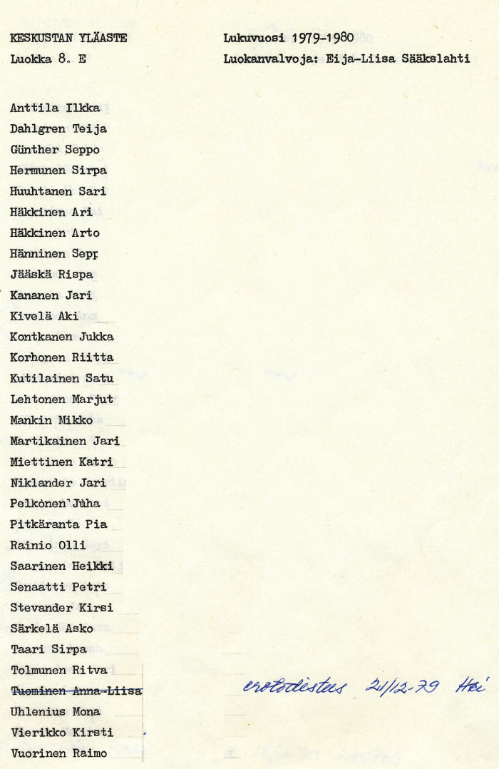 Oppilasluettelo yl�aste 1979-80 sivu 11