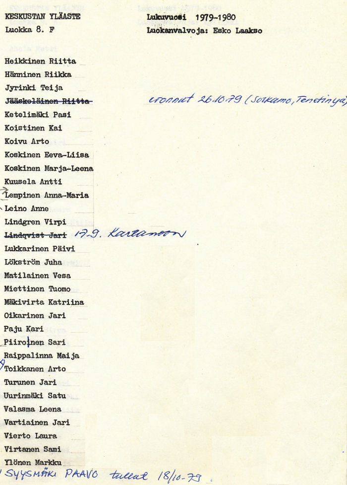 Oppilasluettelo yl�aste 1979-80 sivu 12