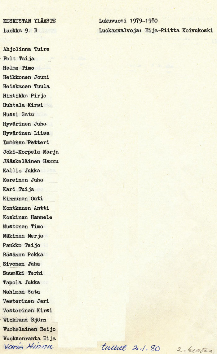 Oppilasluettelo yl�aste 1979-80 sivu 14