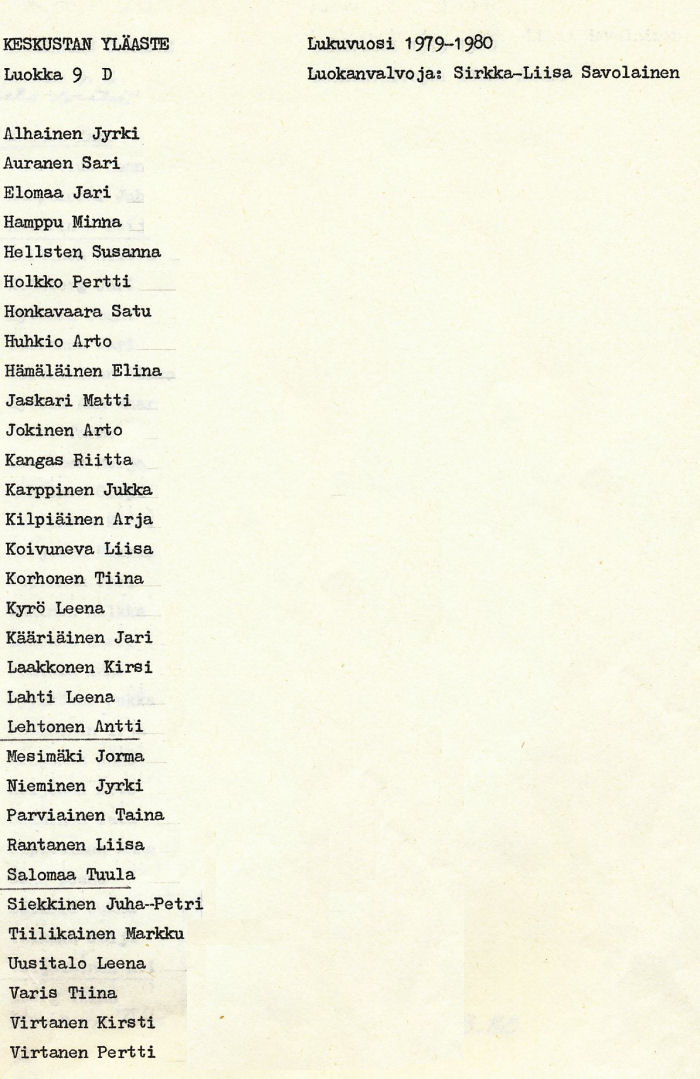 Oppilasluettelo yl�aste 1979-80 sivu 16