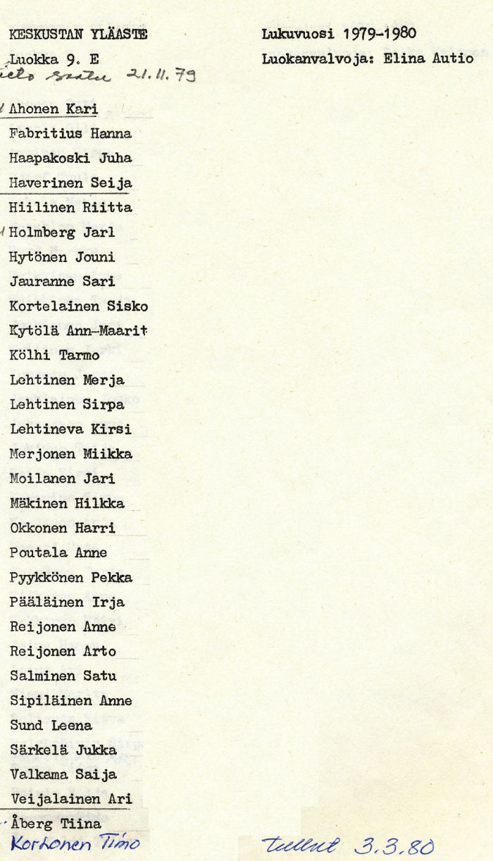 Oppilasluettelo yl�aste 1979-80 sivu 17