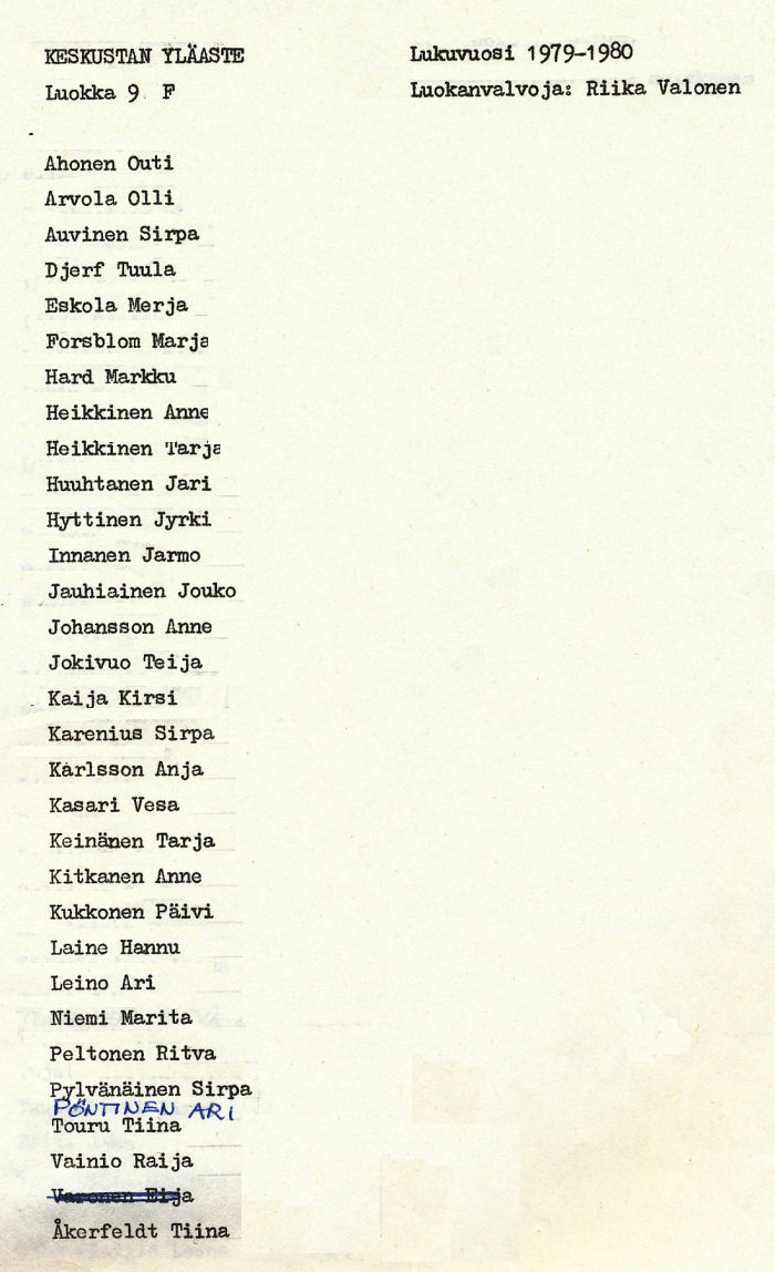 Oppilasluettelo yl�aste 1979-80 sivu 18