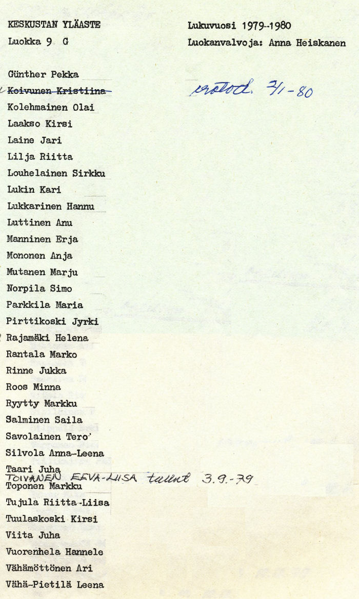 Oppilasluettelo yl�aste 1979-80 sivu 19