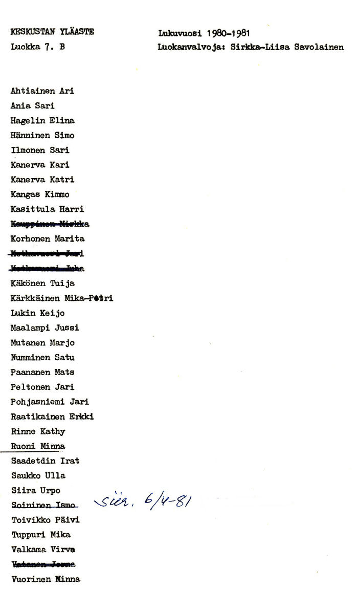 Oppilasluettelo yl�aste 1980-81 sivu 2