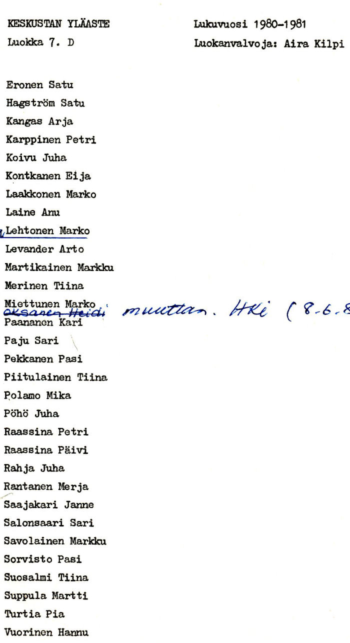 Oppilasluettelo yl�aste 1980-81 sivu 4