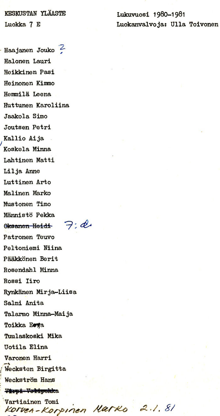 Oppilasluettelo yl�aste 1980-81 sivu 5