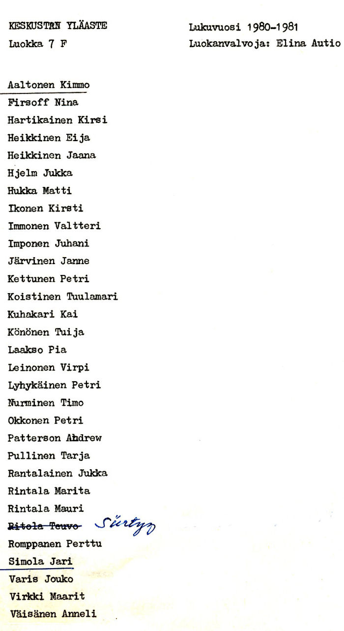 Oppilasluettelo yl�aste 1980-81 sivu 6