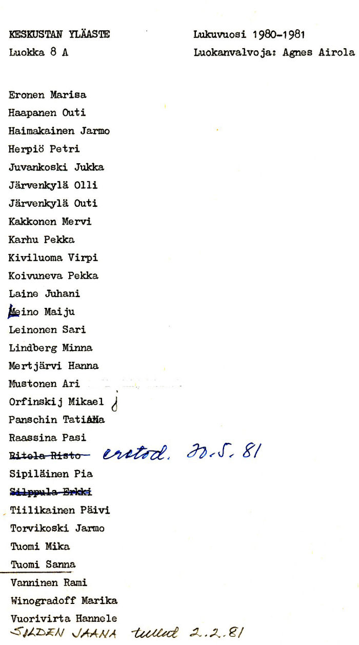 Oppilasluettelo yl�aste 1980-81 sivu 7