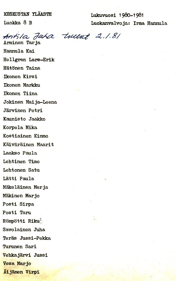 Oppilasluettelo yl�aste 1980-81 sivu 8