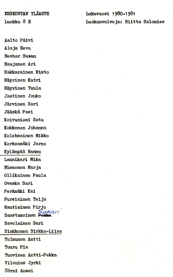 Oppilasluettelo yl�aste 1980-81 sivu 11