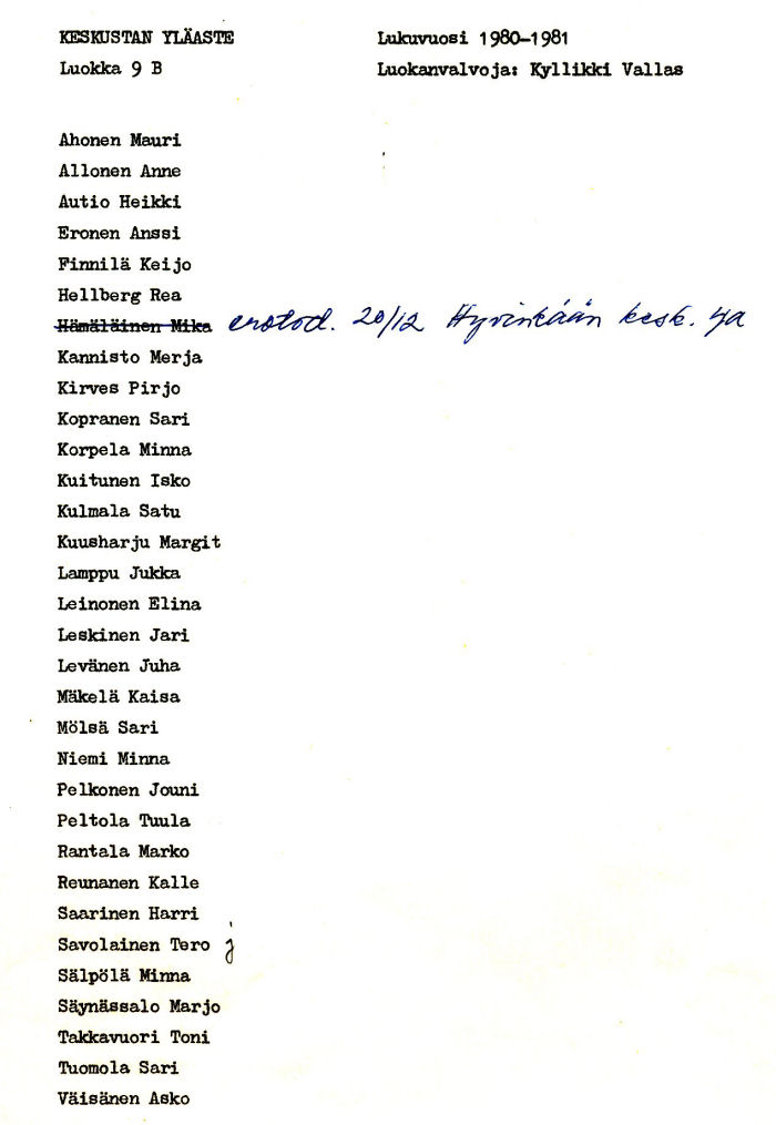 Oppilasluettelo yl�aste 1980-81 sivu 14