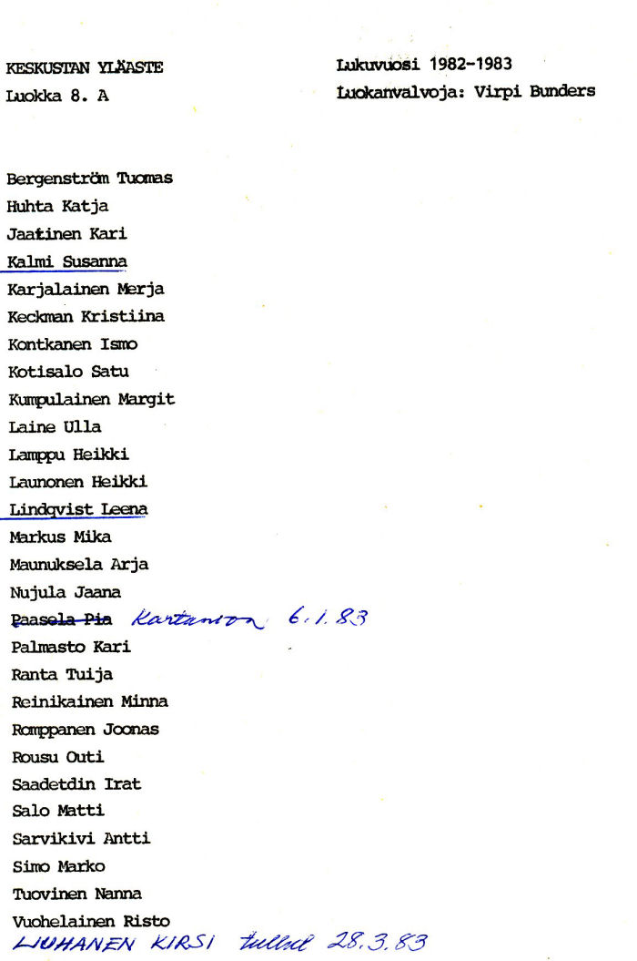 Oppilasluettelo yl�aste 1982-83 sivu 6