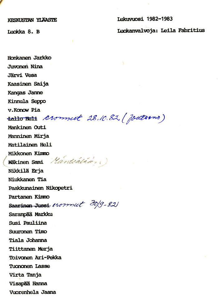 Oppilasluettelo yl�aste 1982-83 sivu 7