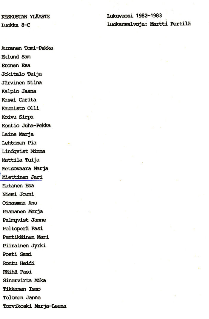 Oppilasluettelo yl�aste 1982-83 sivu 8