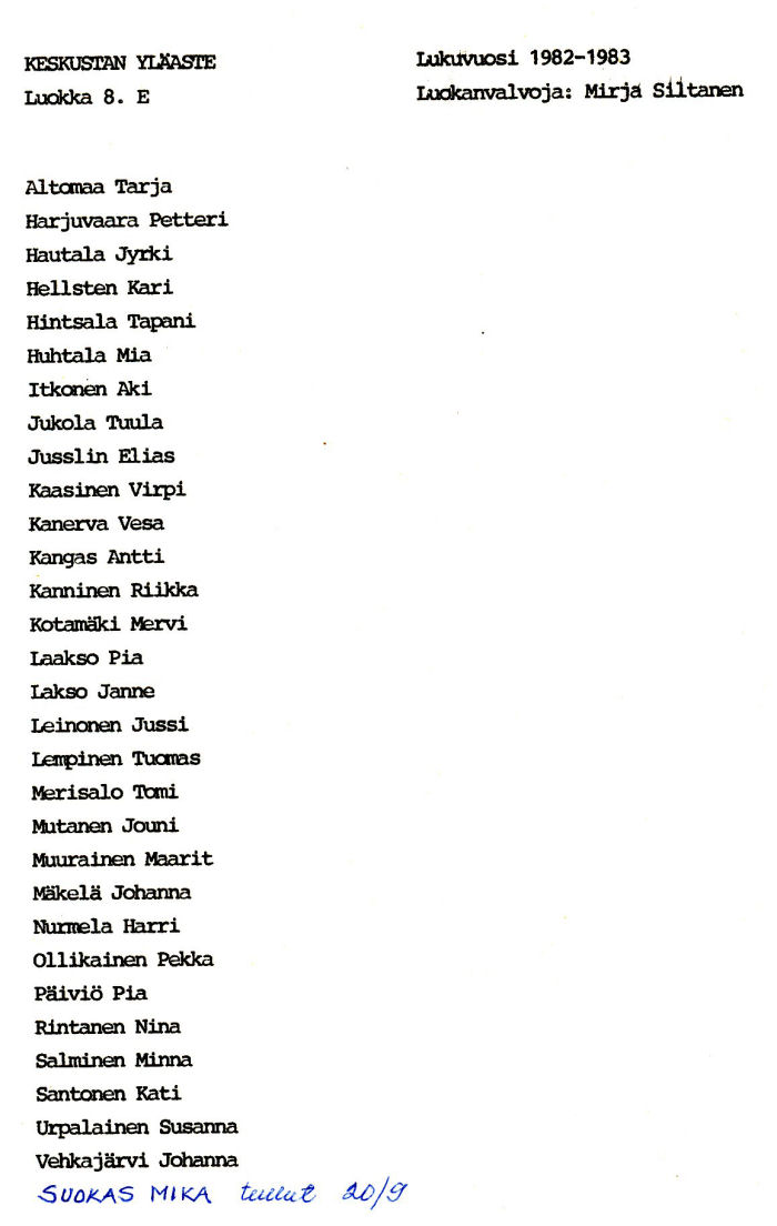 Oppilasluettelo yl�aste 1982-83 sivu 10
