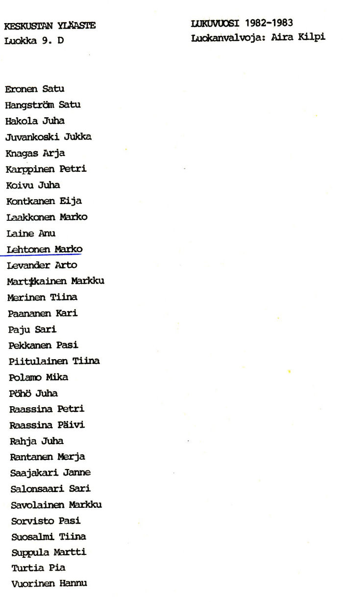 Oppilasluettelo yl�aste 1982-83 sivu 15