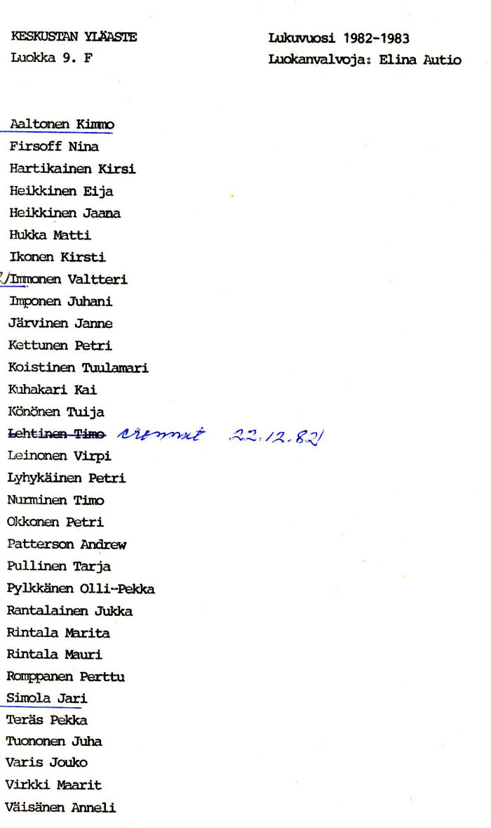 Oppilasluettelo yl�aste 1982-83 sivu 17