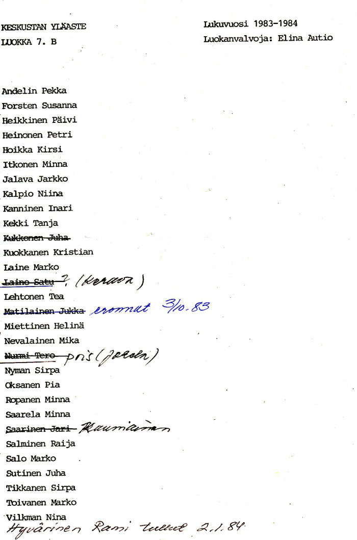 Oppilasluettelo yl�aste 1983-84 sivu 2