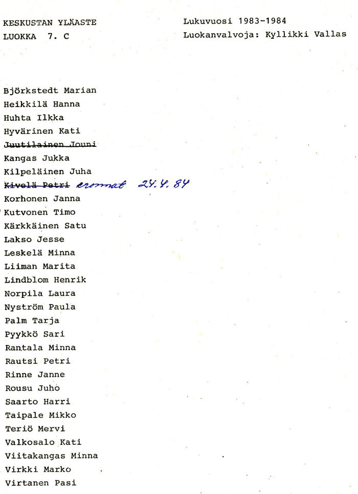 Oppilasluettelo yl�aste 1983-84 sivu 3
