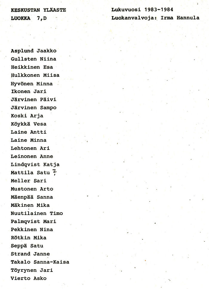 Oppilasluettelo yl�aste 1983-84 sivu 4