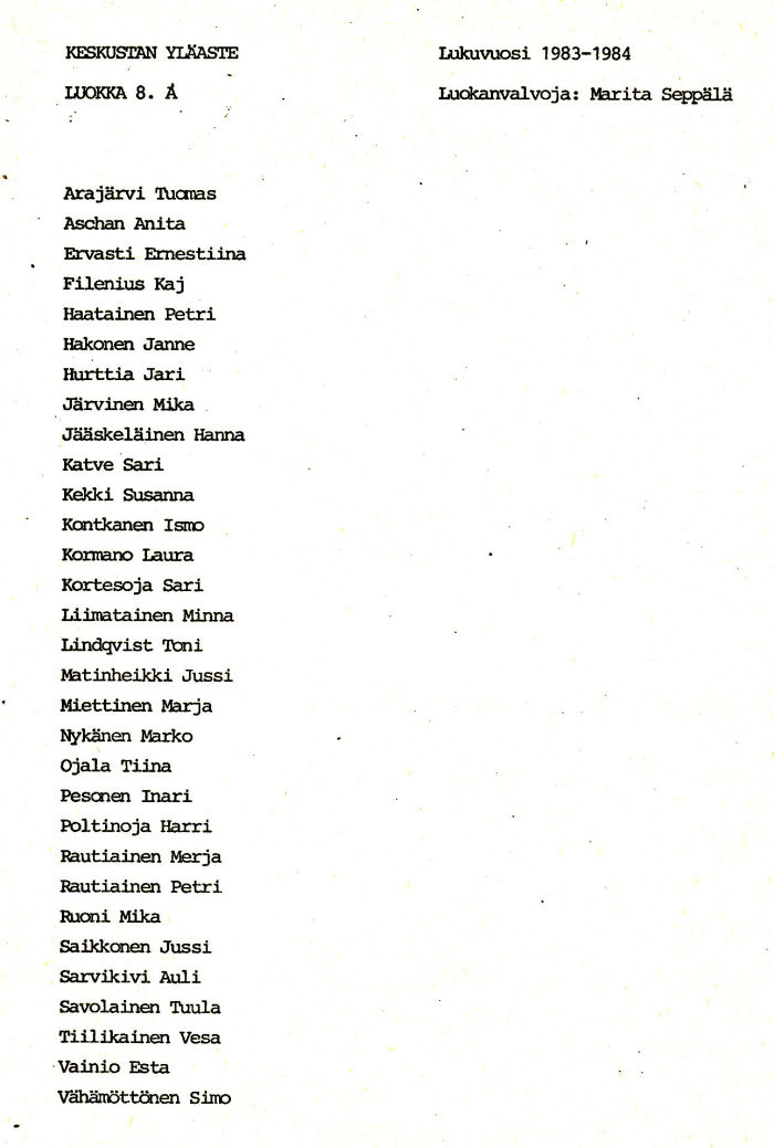Oppilasluettelo yl�aste 1983-84 sivu 6