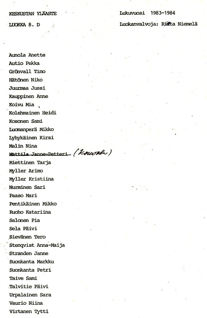 Oppilasluettelo yl�aste 1983-84 sivu 9
