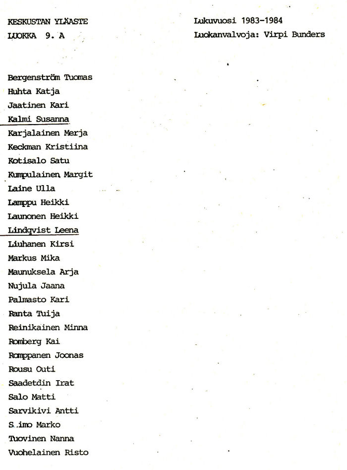 Oppilasluettelo yl�aste 1983-84 sivu 11
