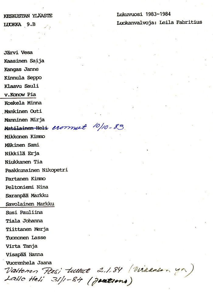 Oppilasluettelo yl�aste 1983-84 sivu 12