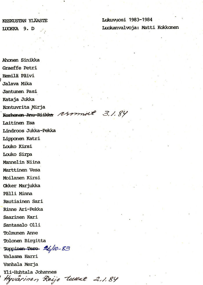 Oppilasluettelo yl�aste 1983-84 sivu 14