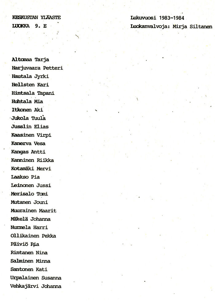 Oppilasluettelo yl�aste 1983-84 sivu 15