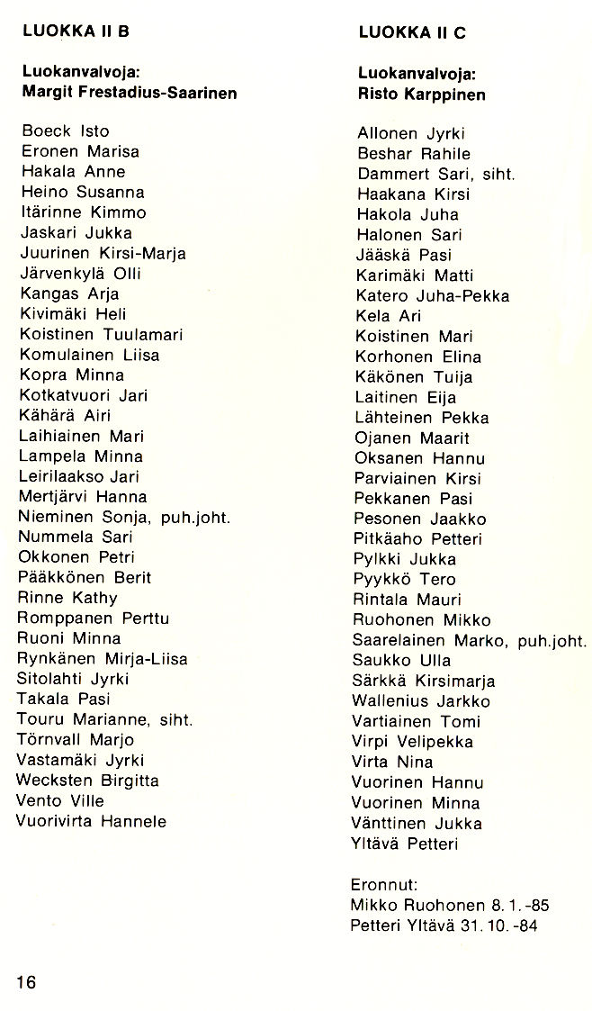 Oppilasluettelo 1984-85 sivu 4