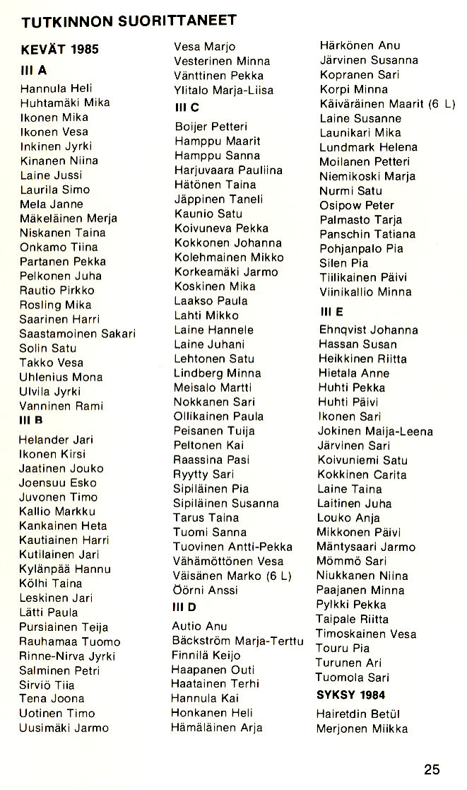 Oppilasluettelo 1984-85 sivu 9