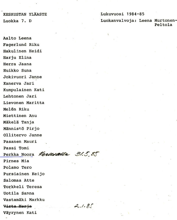 Oppilasluettelo yl�aste 1984-85 sivu 4