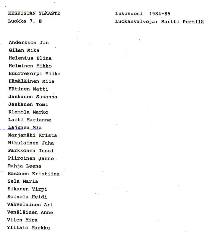 Oppilasluettelo yl�aste 1984-85 sivu 5