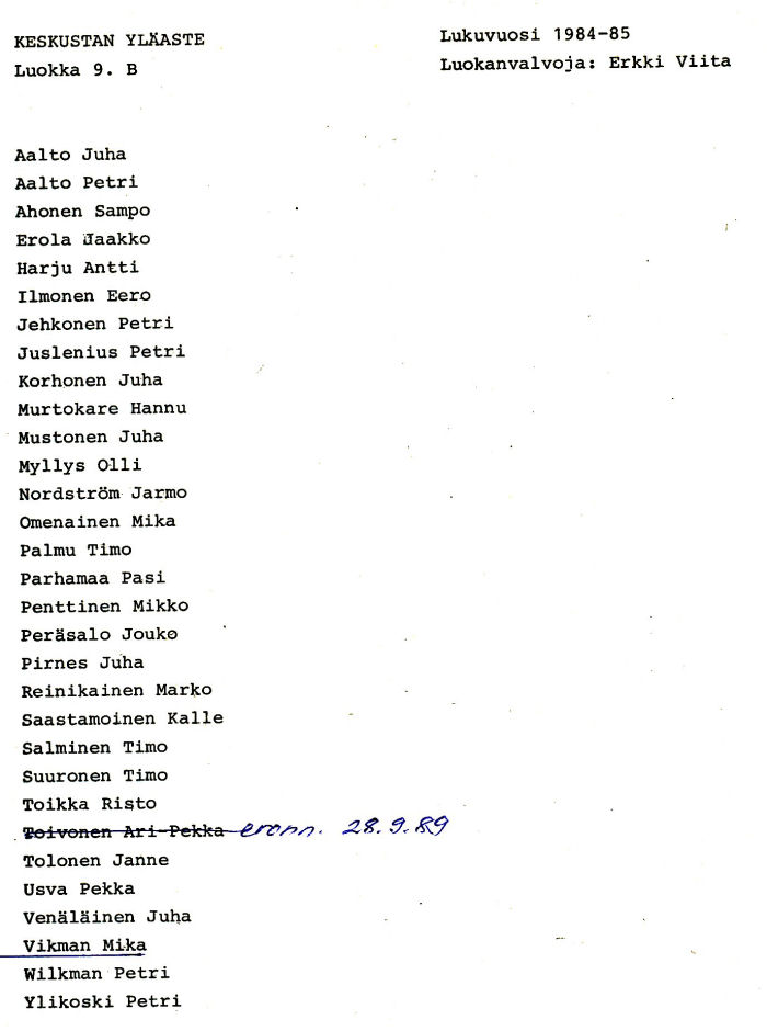 Oppilasluettelo yl�aste 1984-85 sivu 12