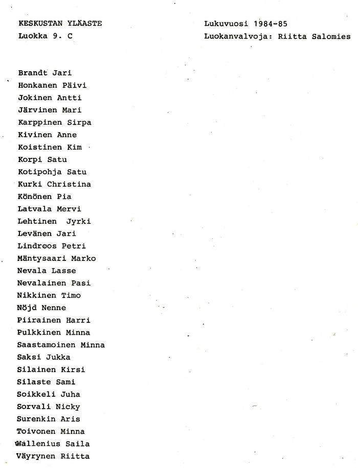 Oppilasluettelo yl�aste 1984-85 sivu 13