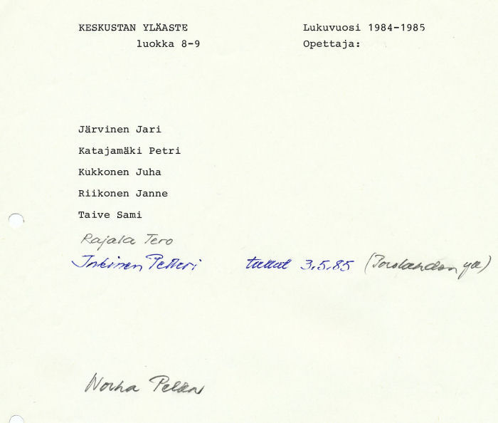 Oppilasluettelo yl�aste 1984-85 sivu 17
